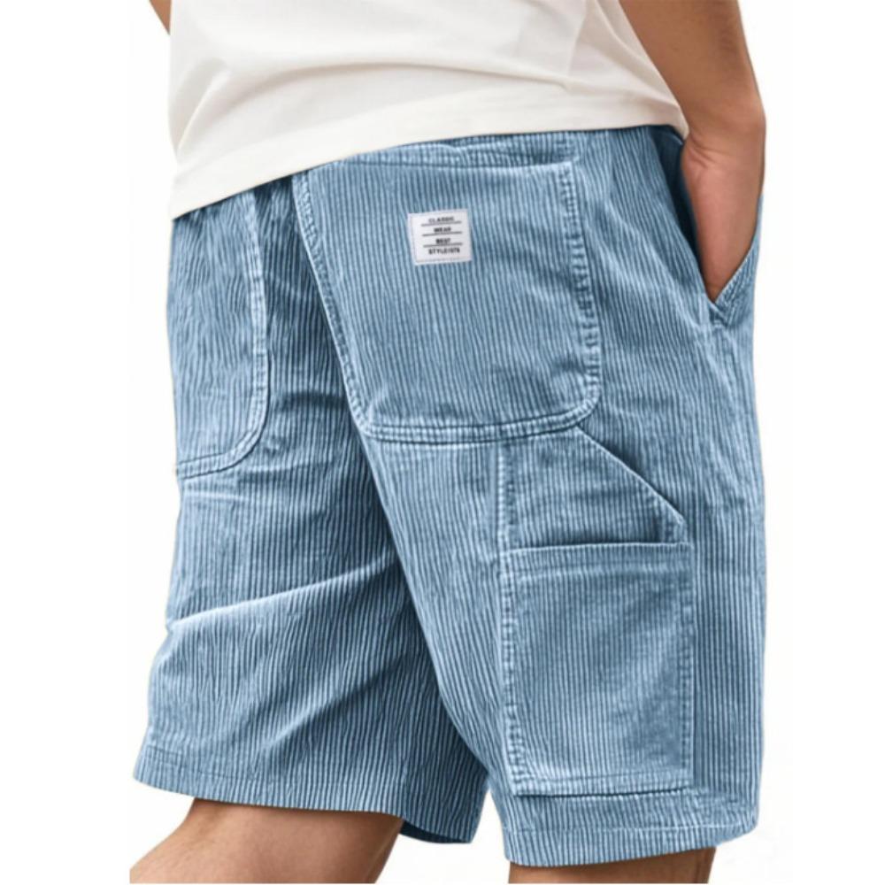 Herren Vintage Cord Cargoshorts, Modische Mehrzwecktaschen Gesticktes Etikett Lässige Kurzhosen