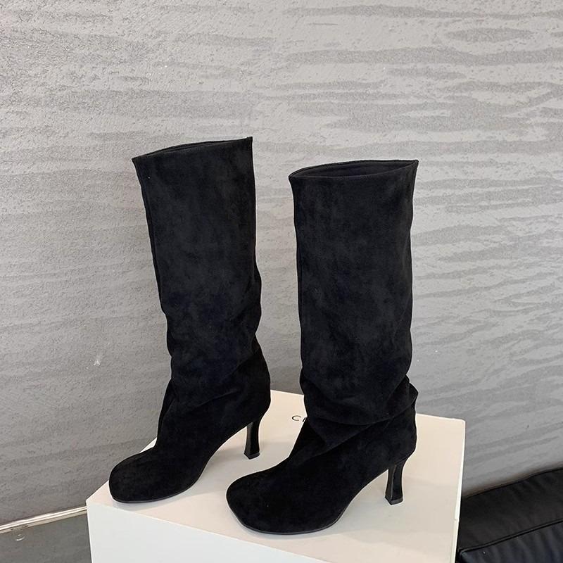 New Temperament Simple Fine High Heel Round Head Fashion High Boots Commuting Solid Color Sleeve Boots Children