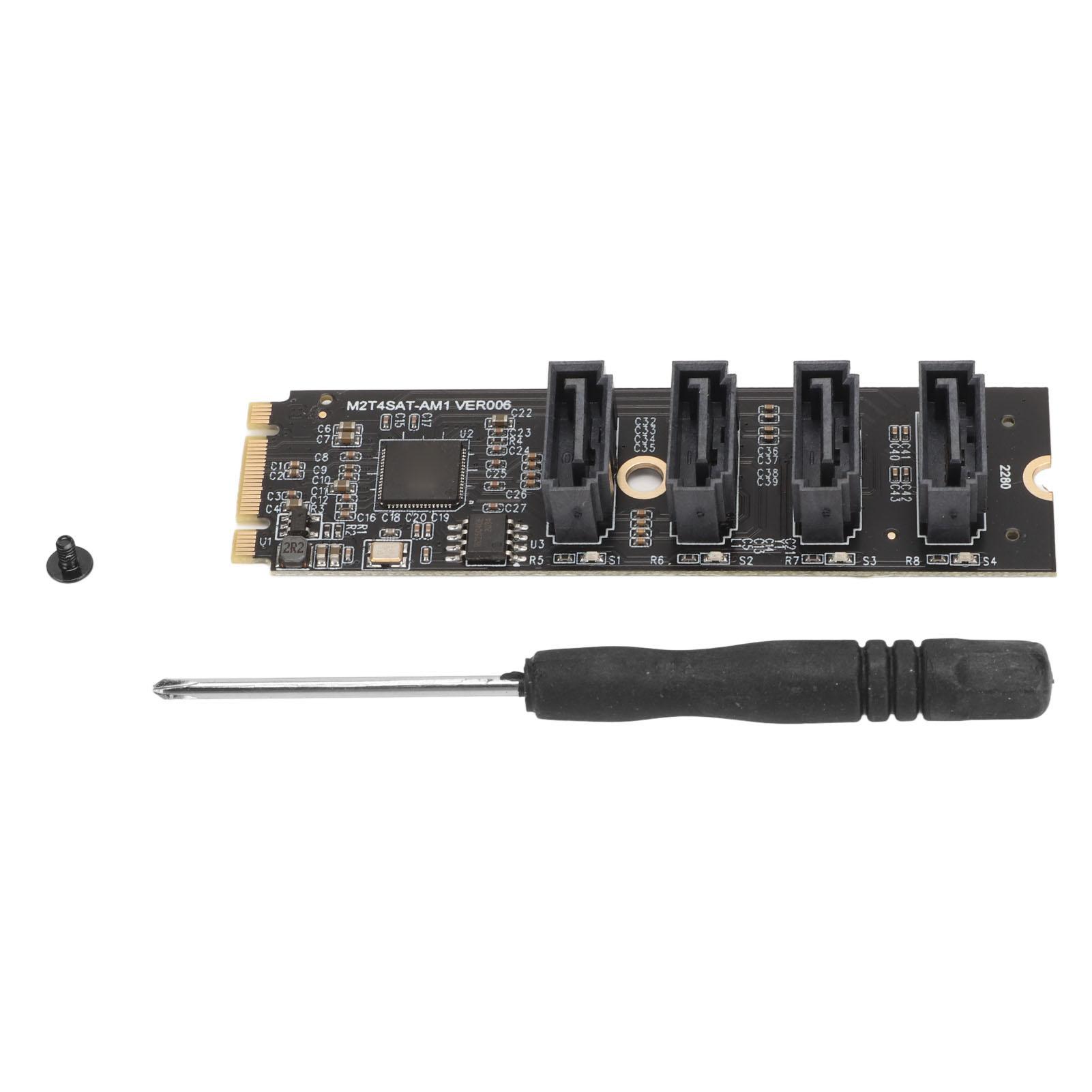 

M.2 NVME to SATA Adapter Card Drive Free Plug and Play M2 KEYM NVME PCIE to 4 Port SATA3.0 Expansion Card