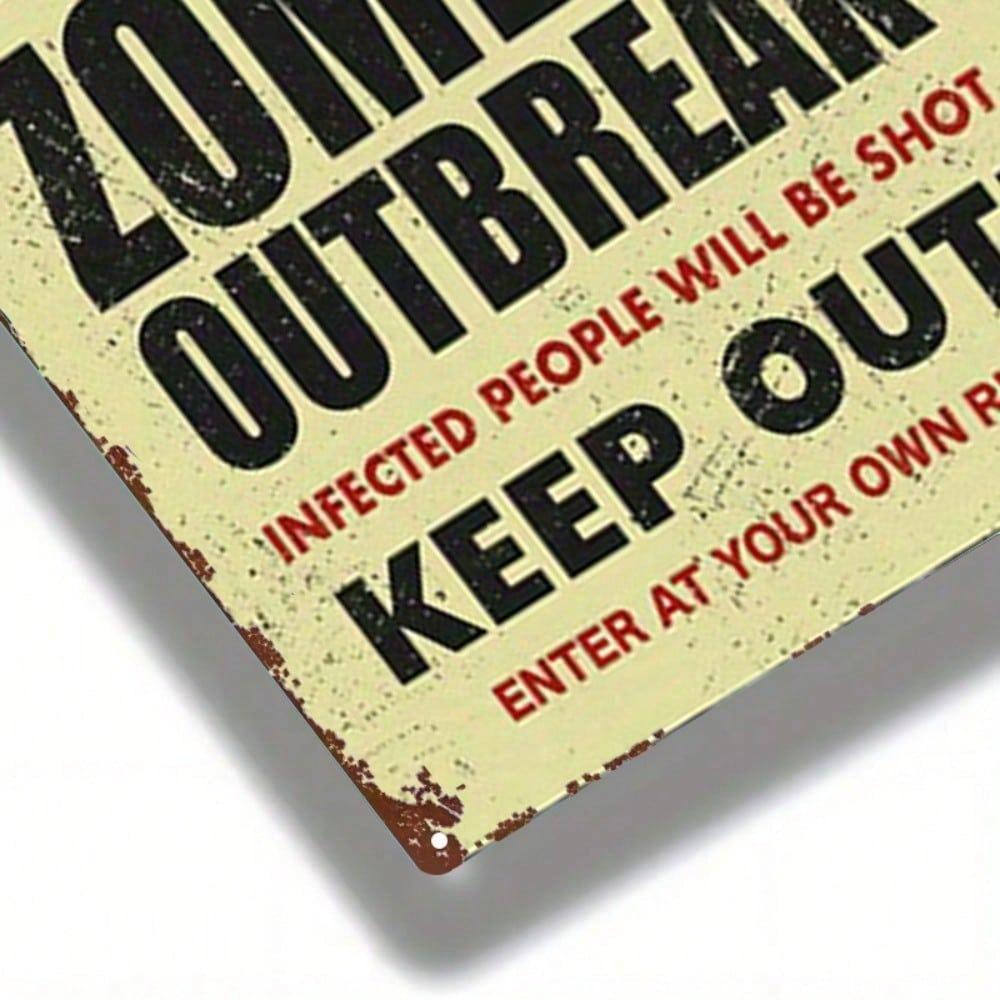 Zombie Outbreak Zone Metal Sign 8x12 Inch – Funny Vintage Tin Plate, Rustproof UV Resistant, 1pc