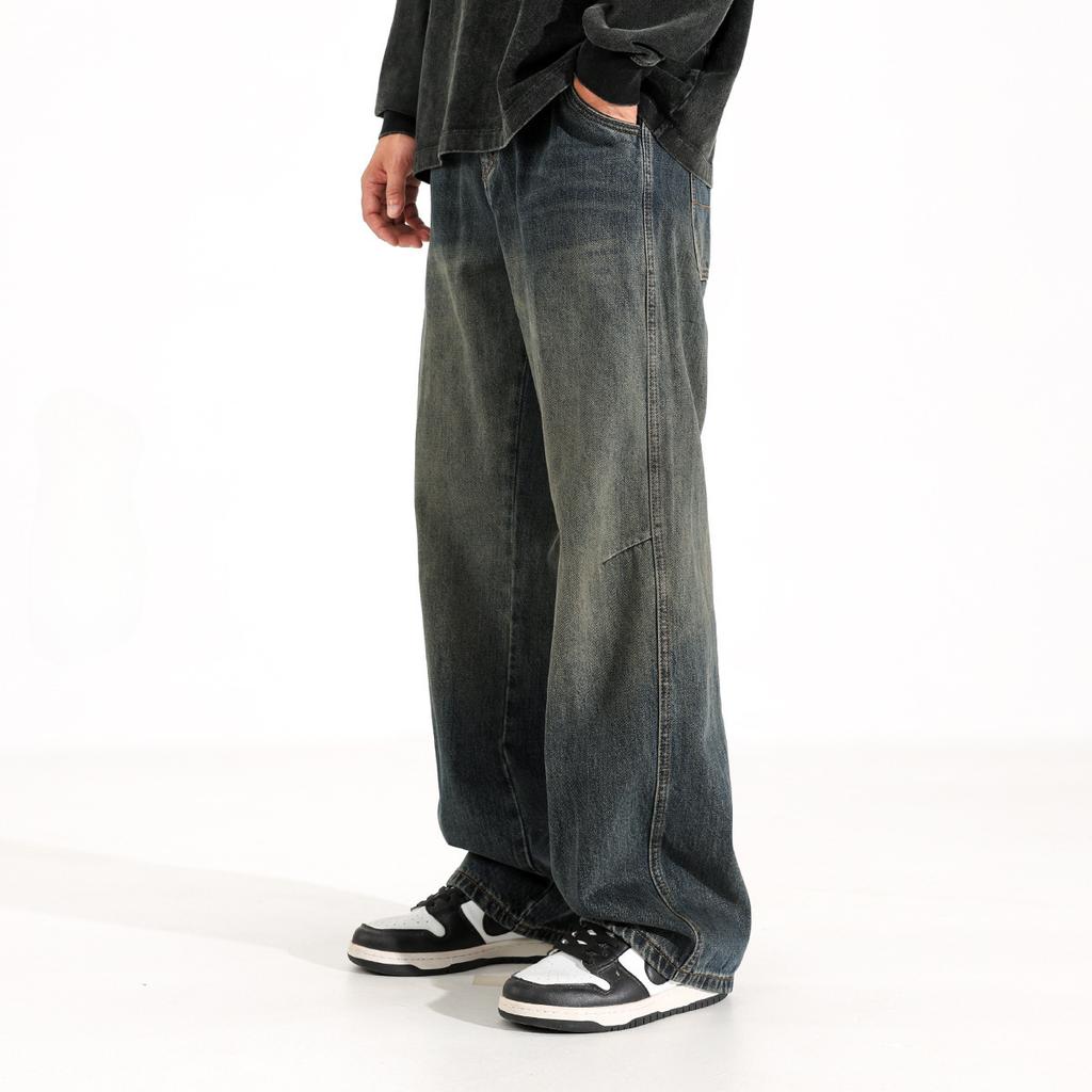 Autumn American Retro Washing Tool Drawstring Jeans Men's Loose Straight Pants