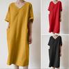 Summer Retro Dress Women's Cotton Casual Solid Color Long Sun Dress Women's Loose V-neck Nightgown