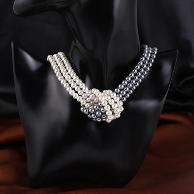 European and American Fashion Multi-layer Imitation Pearl High-quality Necklace Black and White Gray and White Modern Necklace