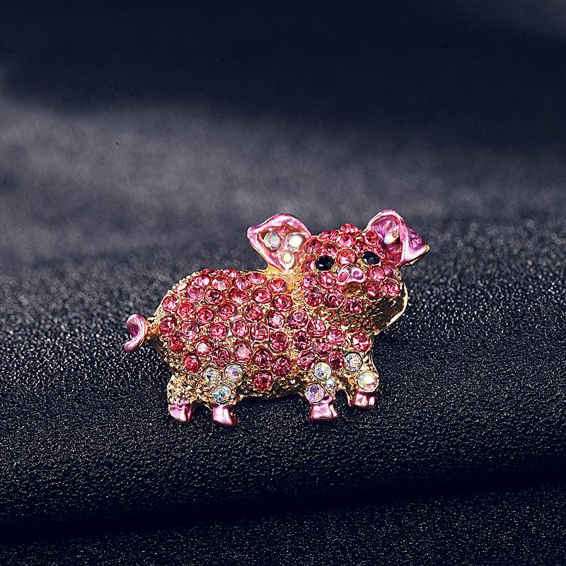 Retro Pink Pig Animal Breast Pin Women's Rhinestone Cute Breast Pin Sparkling Crystal Breast Pin Girl Dress Breast Pin Jewelry