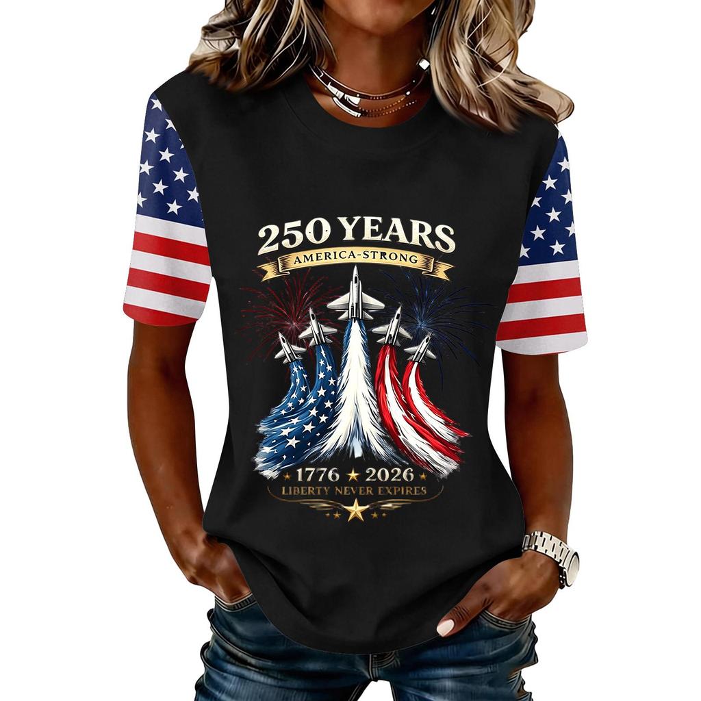 Womens Short Sleeve Crew Neck T Shirt with Printed and Letter Graphic Casual Fit Top for Everyday Wear