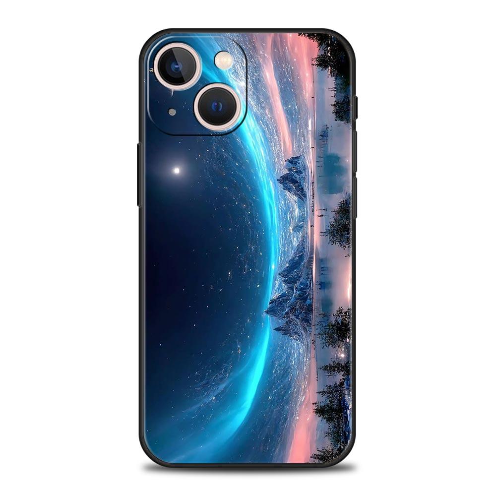 Moon Galaxy Universe Phone Case For iPhone 17 16 15 Pro Max 11 12 13 14 7 8 Plus SE 2020 X XR XS Cover Soft Black