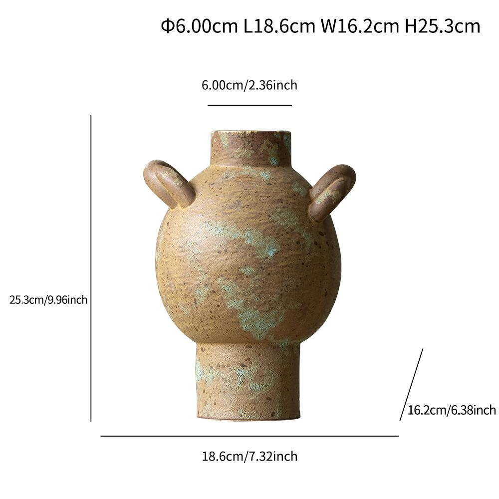Kiln Change Retro Binaural Ceramic Vase High-End Flower Arrangement Home Desktop Simple Decoration Ornament