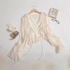 Summer new little fairy ruffle edge knitted cardigan strapped horn sleeves translucent sunscreen clothes long sleeves women