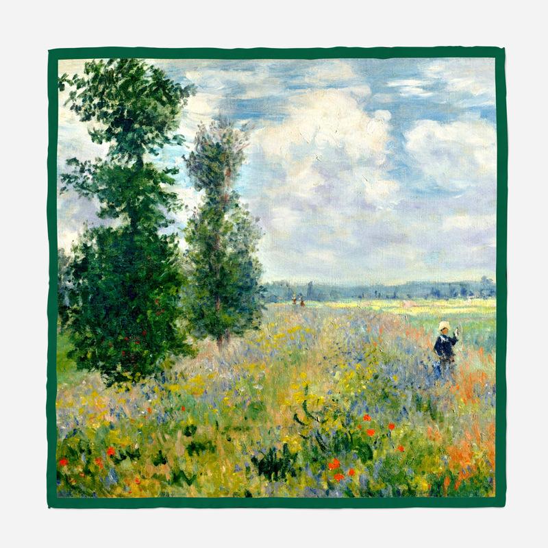 

53СМ Шелковый Платок Женский Море Цветов Живопись Квадратные Платки Шали Бандана Маленький Хиджаб Шелковые Фуляры Галстук Повязка на Голову Шейный Платок 53x53cm