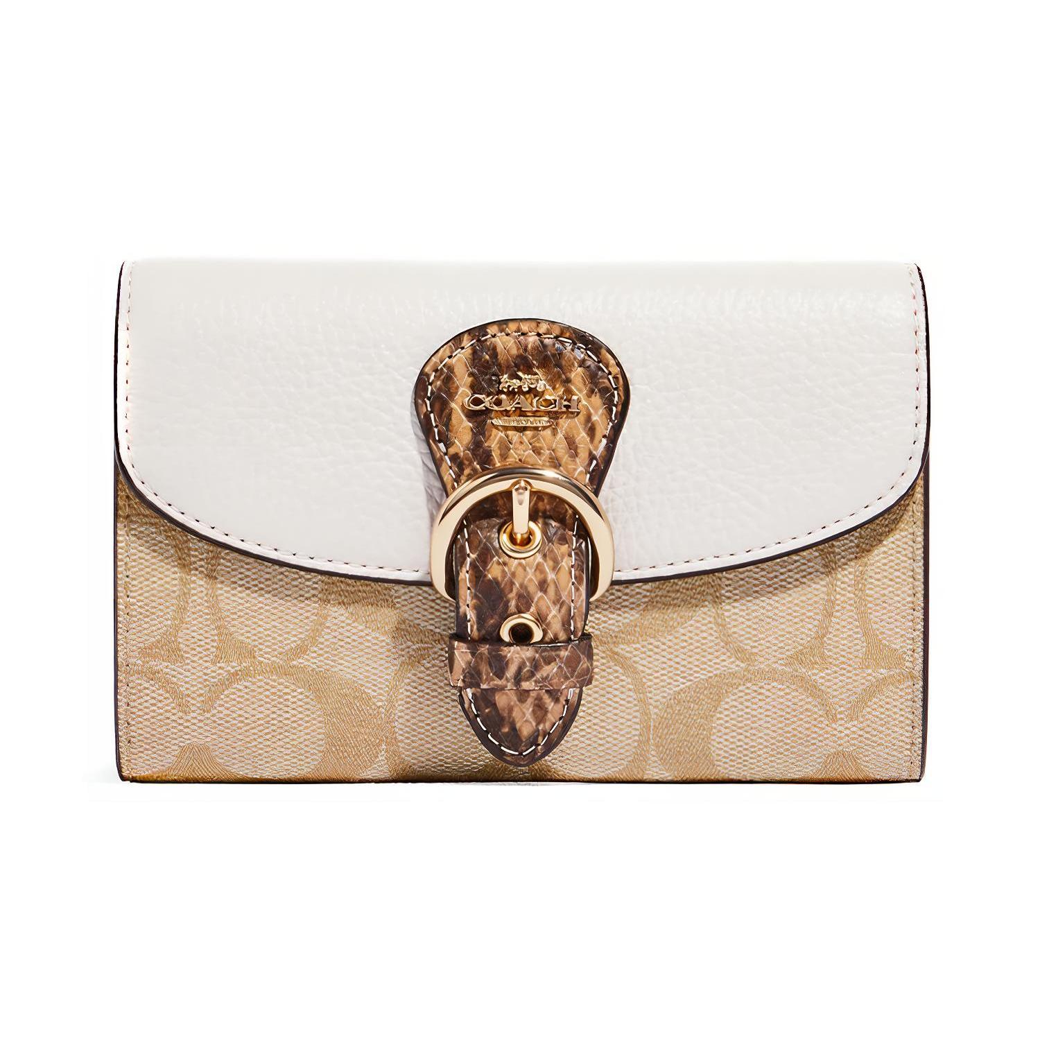 

Новые Клатчи Кошельки Женские Кожа с Принтом Под Змеиную Кожу и Канвас Акцентами Слоновая Кость Хаки CA440-IMOTV 15.2*1.8*9.7CM