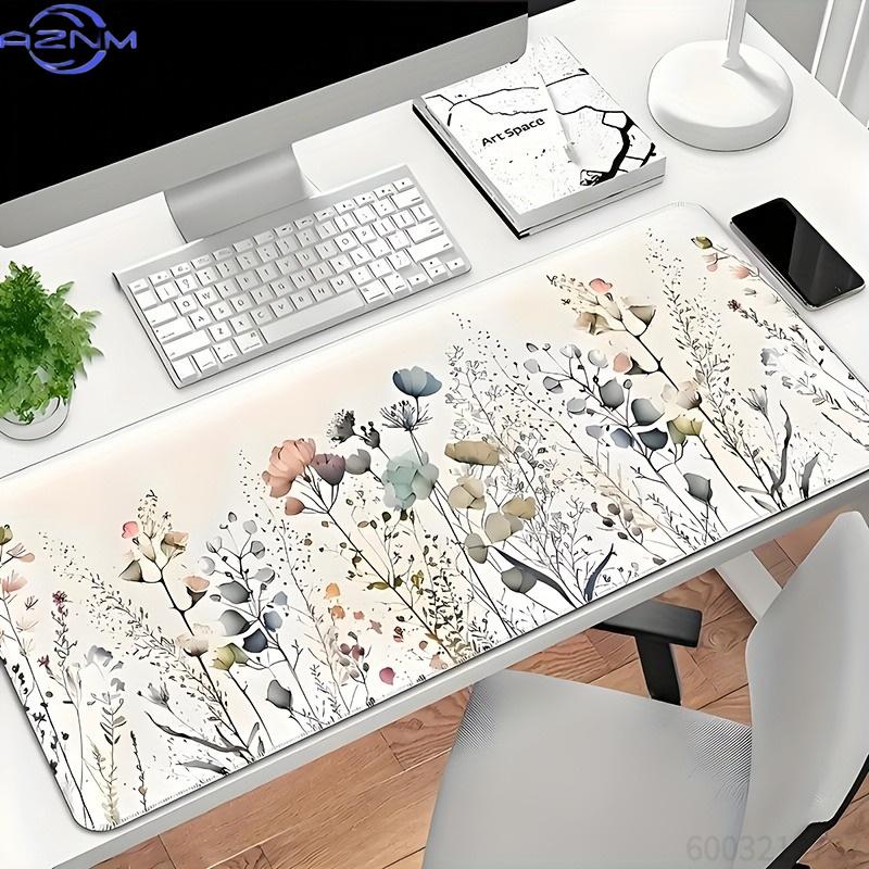 Botanical Green Floral Plant Mouse Pad Large Desk Pad Nonslip Gaming Accessory Mouse Mat Stitched Edges For Office Home