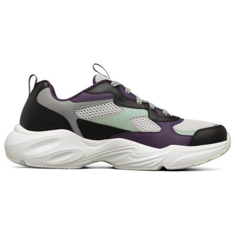 Skechers Stamina Airy Mesh Synthetic Leather Comfortable Versatile Retro Low-Top Dad Shoes Men Sneaker White Purple Black 894004-MULT