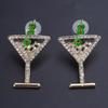 Clovers Earrings Featuring Diamonds Studs and Wine Glass Designs for Festive Luck Celebration Geometric Art