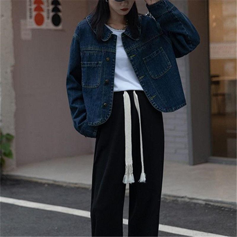Women's Retro Denim Jacket for Spring and Autumn Korean Style Hong Kong Flavor Student Short Streetwear Jacket