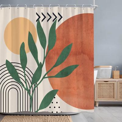 Cortina de Chuveiro Geométrica Vintage Linha Abstrata Simples Moderna Tecido de Poliéster Cortina de Chuveiro para Casa Decoração de Banheiro Com Ganchos