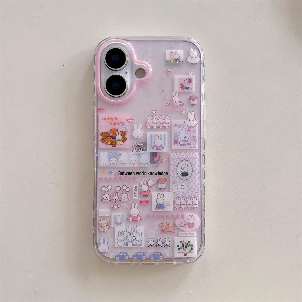Double Layer Cartoon Rabbit Patchwork Phone Case for iPhone 14/13, Apple 17/16/15 Pro Max - Anti-Drop Protection