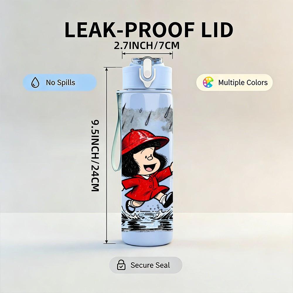 1PC Little Red Riding Hood Folk Cartoon 750ml Color Plastic Sports Water Bottle Leakproof Flip Straw Lid Suitable for Sports Office Home Use