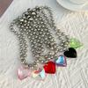 3 Colors Goth Big Love Heart Pendant Necklace for Women Trendy Punk Round Beads Chain Grunge Y2K Jewelry Accessories Steampunk