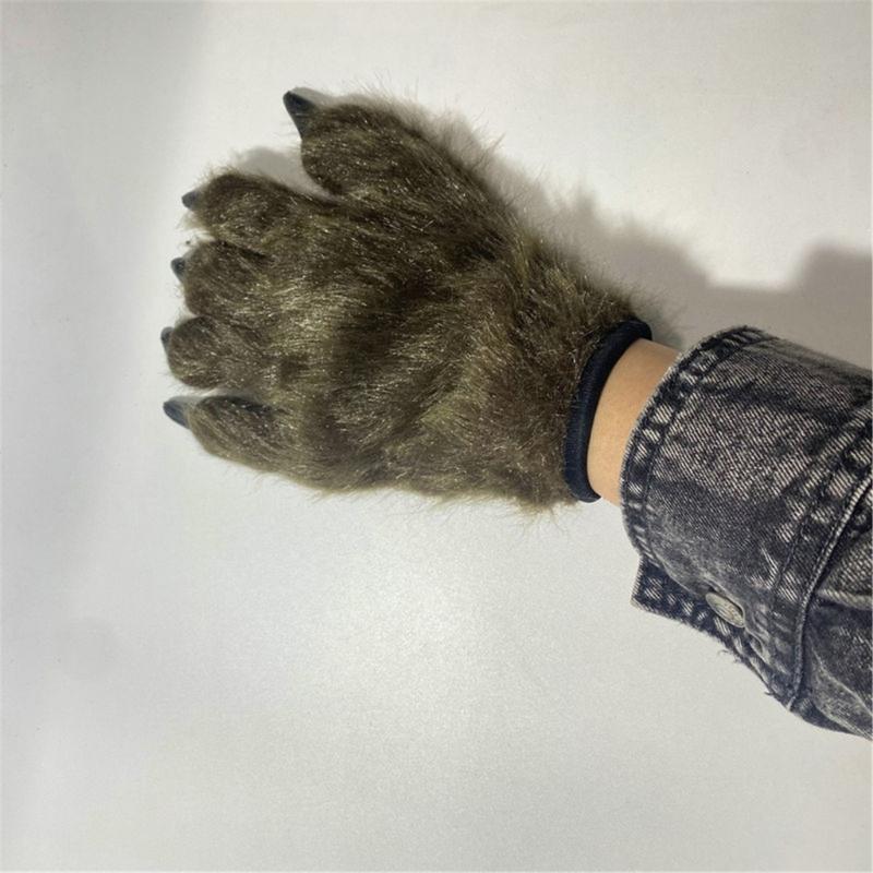 Cosplay Costume Werewolf Claw Gloves for Women Plush Beast Claw Gloves Halloween Party Anime Props RolePlay Hand Warmers