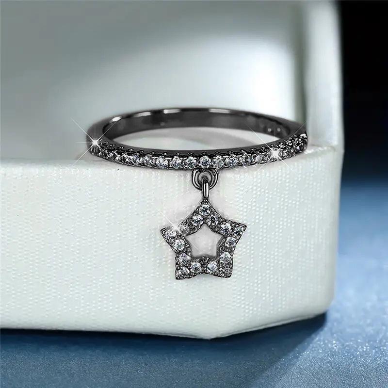 Cao Shi Sweet Heart Zircon Star Ring for Women - Fashionable Pendant Jewelry