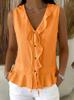 Women's Sleeveless V Neck Ruffle Front Tie Blouse Solid Color Peplum Hem Casual Summer Tank Top