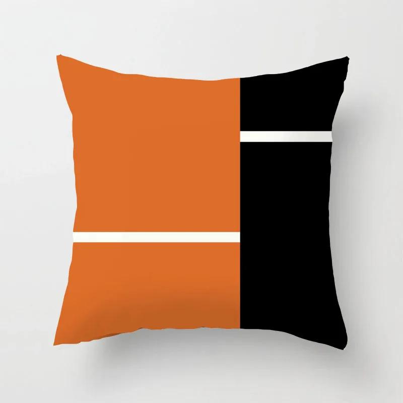 Funda de Cojín Decorativa Abstracta con Patrón Naranja Nórdico y Estampado de Felpa Corta para Sofá de Sala de Estar