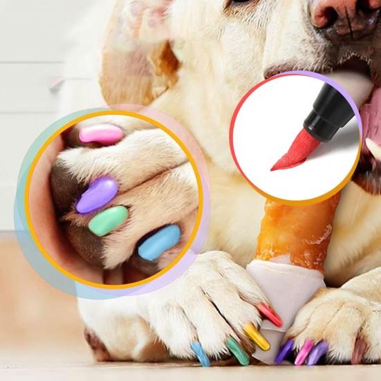 Yousheng 12-Color Pet Nail Art Pen Set Quick Dry Dog Nail Polish Pens for Puppy Cat Soft Brush Tip Creative Pet Grooming