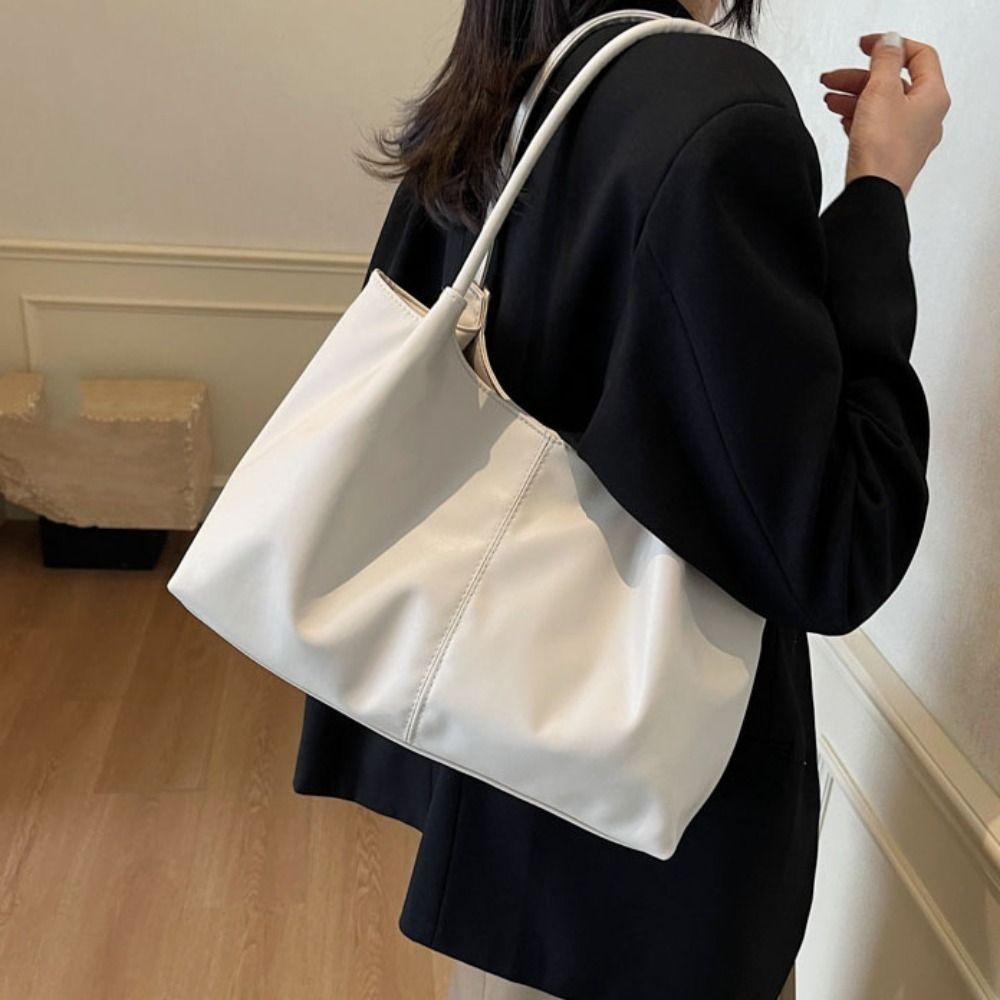 French Style Underarm Bag Large Capacity Solid Tote Bag Fashion PU Leather Shoulder Bag  Travel