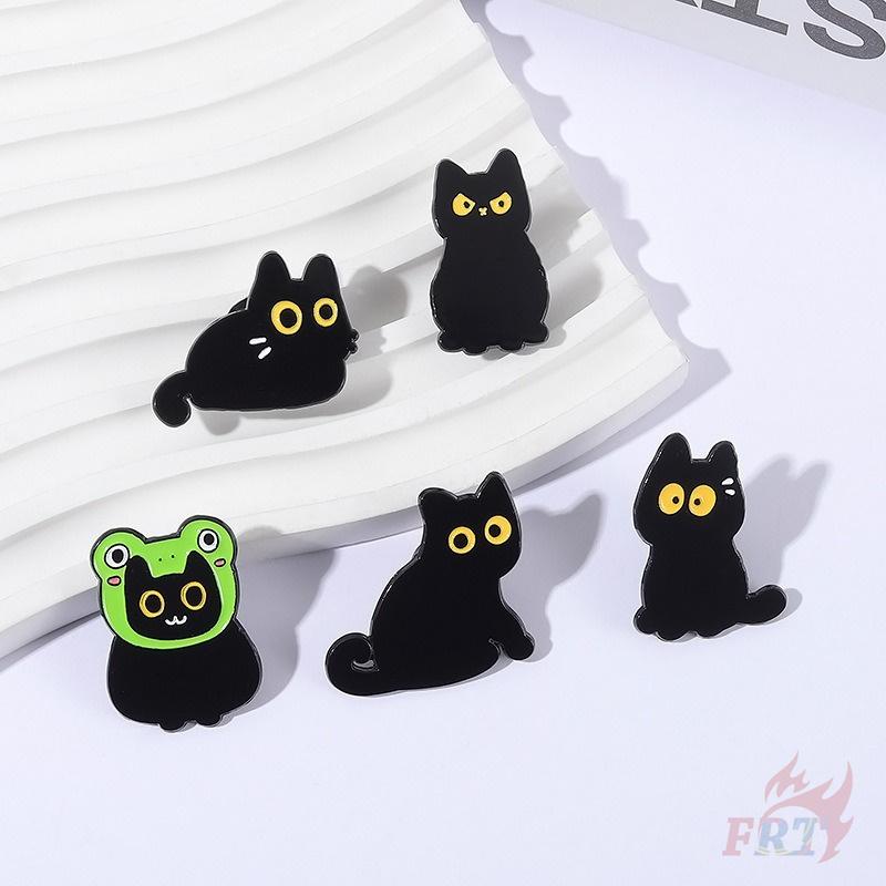 5Pcs/Set Yellow Eyes Black Cats Brooches - Doodle Enamel Backpack Button Pins Badges