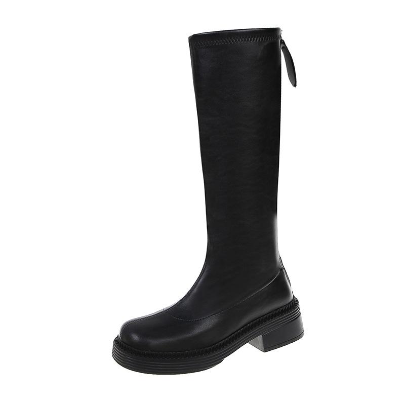 autumn winter new plus size long boots for women with British style round toe square heel warm high boots with back zipper