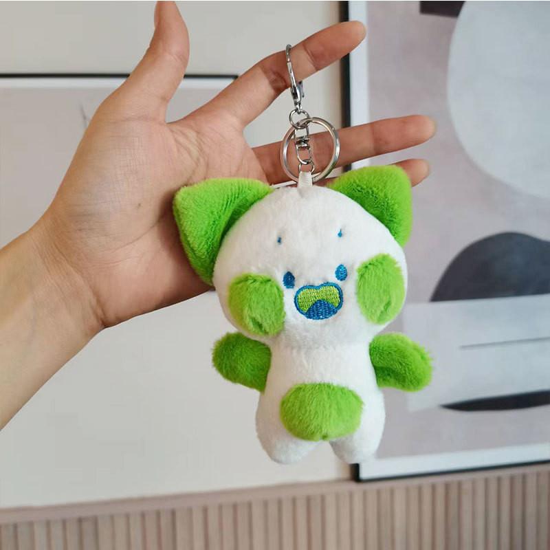 Ultra-soft Short Plush Cat Keychain Charming Cartoon Kitty Key Ring Perfect For Gifts зелёный