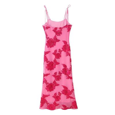 Women's Slim Fit 3D Floral Spaghetti Strap Long Dress 2026 - New European & American Style