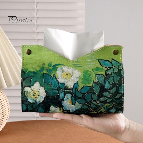 Space Saving Paper Holder PU Leather Tissue Box Cover with Wild Rose/Sunflower Pattern, Foldable Desktop Organizer, Napkin Case, Facial Organizer