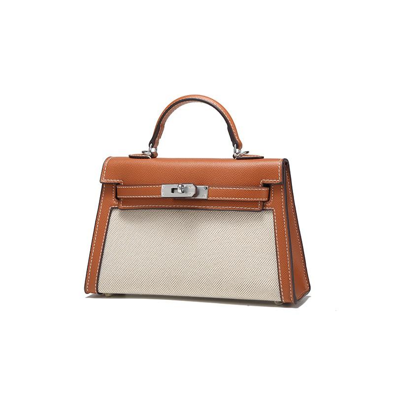 Womens Vintage-Style Canvas Leather Crossbody Bag Medium Size Casual Shoulder With Lock