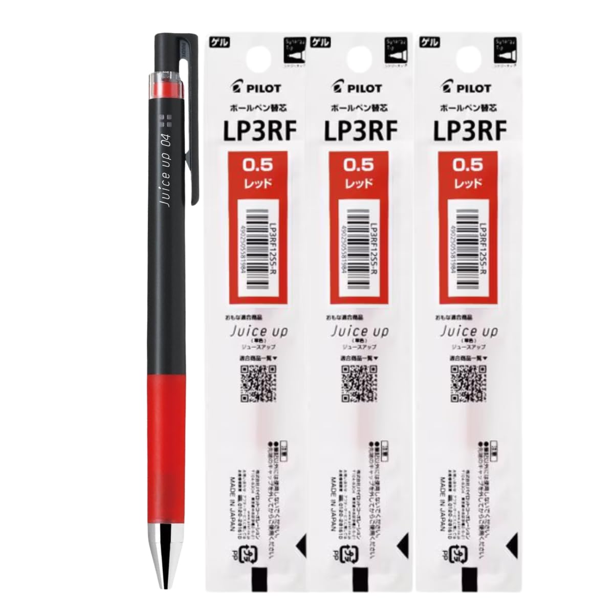 Pilot Juice Up 05 Red Gel Ink Ballpoint Pen with 3 Refills LJP-20S5-R/LP3RF12S5-R