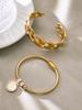 18K Gold-Plated Stainless Steel Round Pendant Bracelet with Zircon Inlay for Women - Popular European & American Style