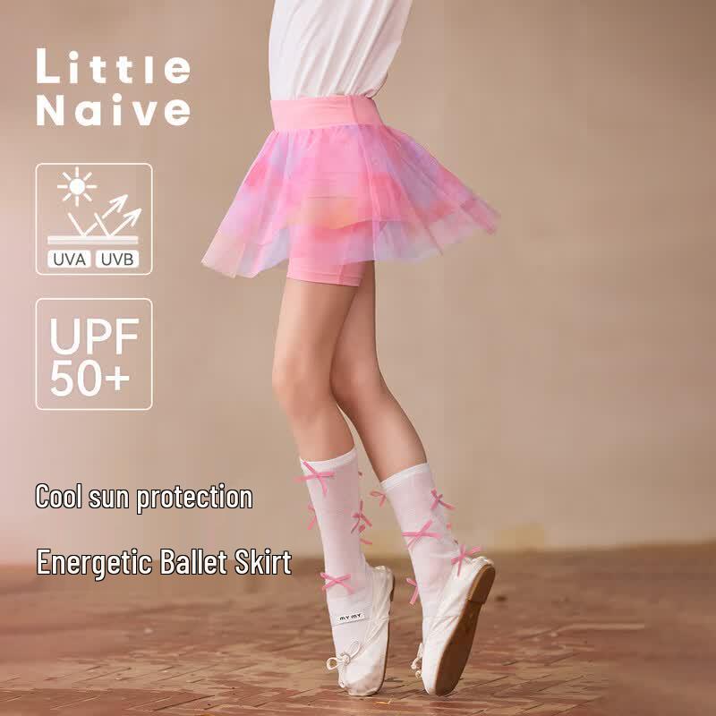 

Little Naive Girls Sun Protection Skirt Shorts with Gradient Mesh Yoga Pants 110