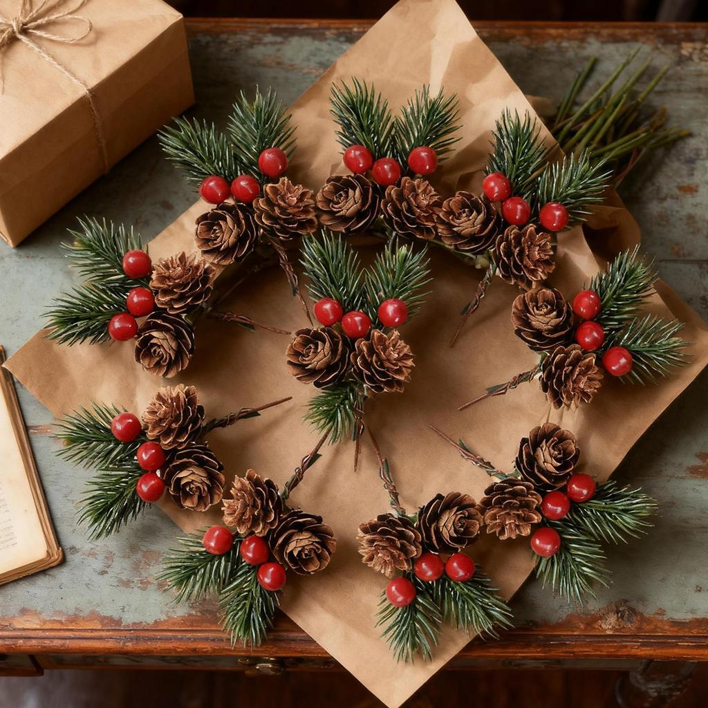 Christmas Decor Picks 10 Pieces Artificial Holiday Decoration Decorative Christmas Branches for Wedding Setup Greeting Cards