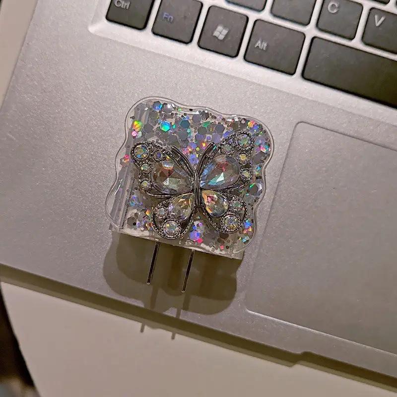 5Pcs Diamond Butterfly Charging Data Cable Protector Winder Accessories For 20W Fast Charger Protective Cases Cover Sleeve