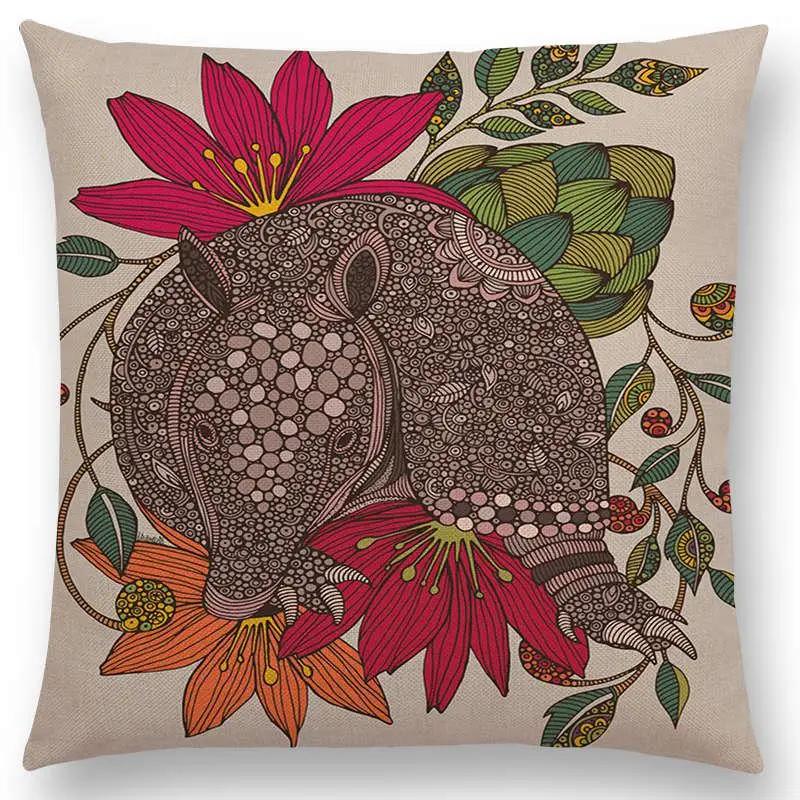 Hinduism Style Cushion Cover Mandalas Floral Animals Flower Deer Elephant Whale Bee Pig Pangolin Squirrel Frog Sofa Pillow Case