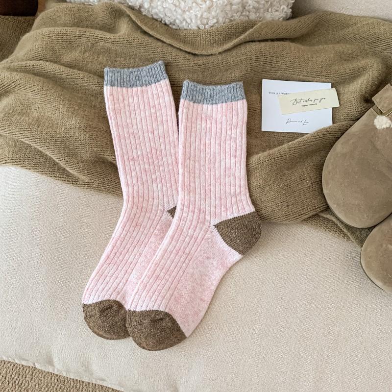 Mittellange Socken für Damen, Verdickte Wollsocken für Herbst und Winter, Unifarbene Damensocken, Bunte Dickgarn-Frotteesocken