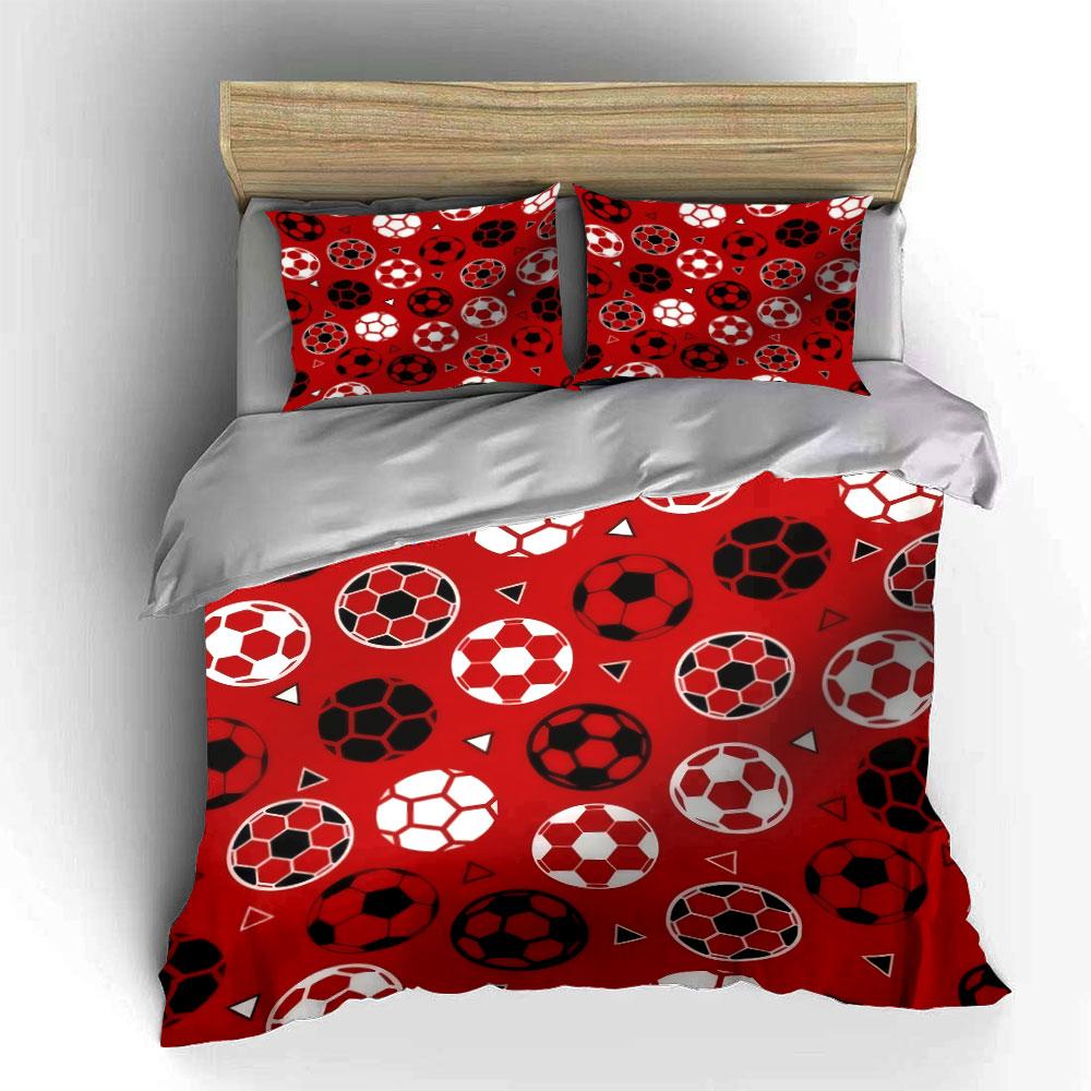 Various Color Soccer Ball Geometric Pattern 3Pcs Bedding Set Duvet Cover Pillowcase Set For Kids Football Fans Bedroom Decor