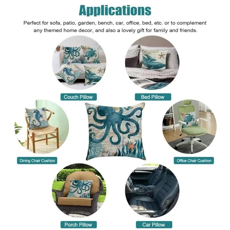 1PC Mermaid Sea Seahorse Octopus Print Pillowcase Ocean Organism Theme Pillowcase Living Room Sofa Cushion Cover Room 45x45cm