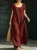 Cross-border foreign trade Amazon popular summer dress U-neck short-sleeved loose pendulum long dress casual solid color women's clothing