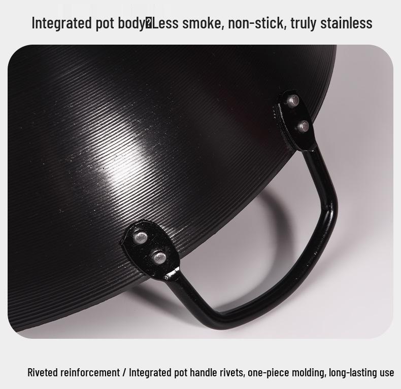 Classic Double-Ear Nitrided Iron Wok: Non-Stick, No Coating, Induction Compatible, Ideal for Home Stir-Frying
