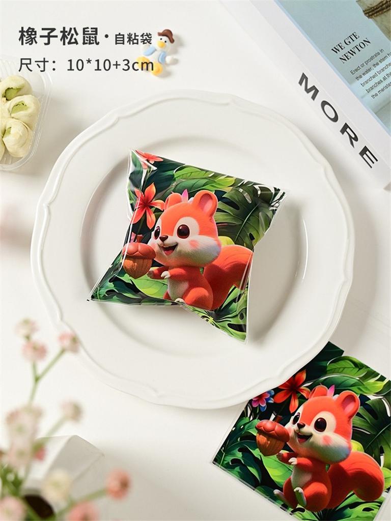 100Pcs/pack 10x10cm Plastic Cartoon Animal Self-Adhesive Cookie Snack Candy Snowflake Crispy Packaging Bags Birthday Party Gift