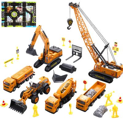 Cute Stone Construction Vehicle Toy Car Toy Set of 27 3in1 Tractor Work Vehicle Large Playmat Mini Car Can Swivel 90 Degrees Excavator Car Educational