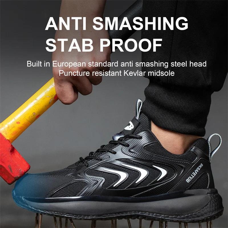 Reflective Indestructible Safety Shoes Men Work Sneakers Light Security Boots Men Puncture-Proof Work Boots Steel Toe Shoes