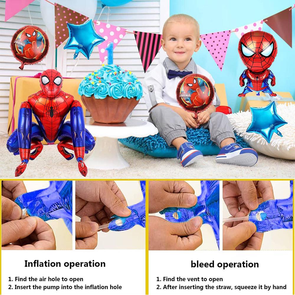 6pcs Ballons Spiderman Dessin Animé Décorations de Fête d'Anniversaire Ballon Spiderman 3D