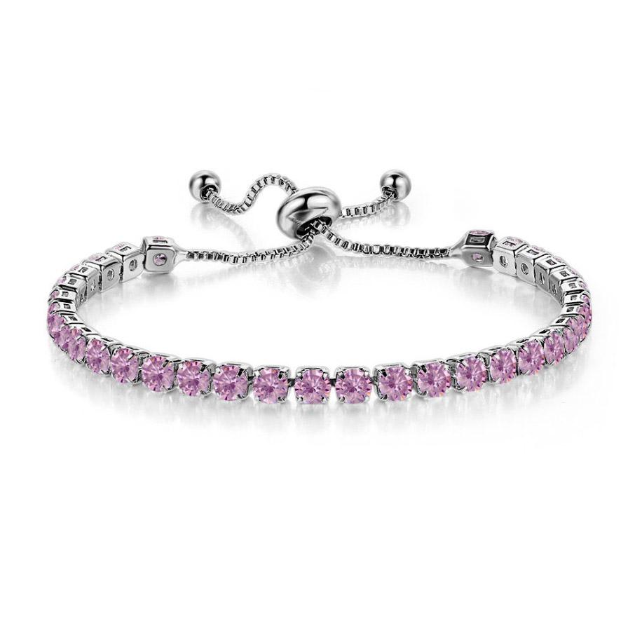 Adjustable 4MM Round Rainbow Zircon Tennis Bracelets for Women Men Fashion Silver Color Crystal Chain on Hand Trend Jewelry H133